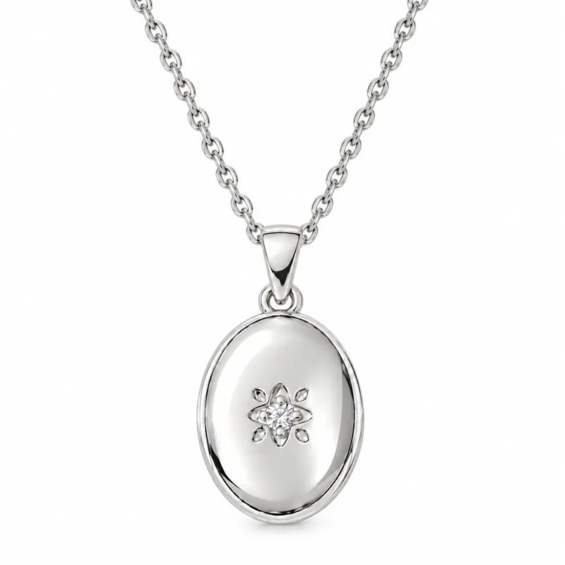 Bijoux de Crémation | EverHōld Collier de crémation ovale Héritage en argent 925 avec pierre scintillante sur fond blanc - EverHōld