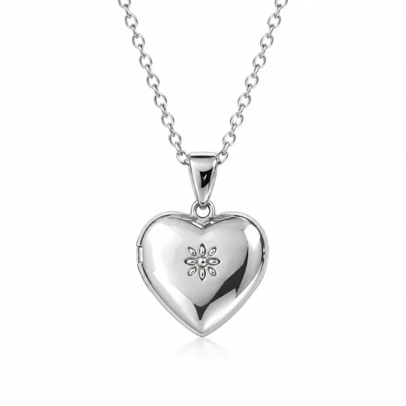 Bijoux de Crémation | EverHōld Pendentif médaillon en forme de cœur en argent avec fleur gravée pour souvenir commémoratif intemporel - EverHōld